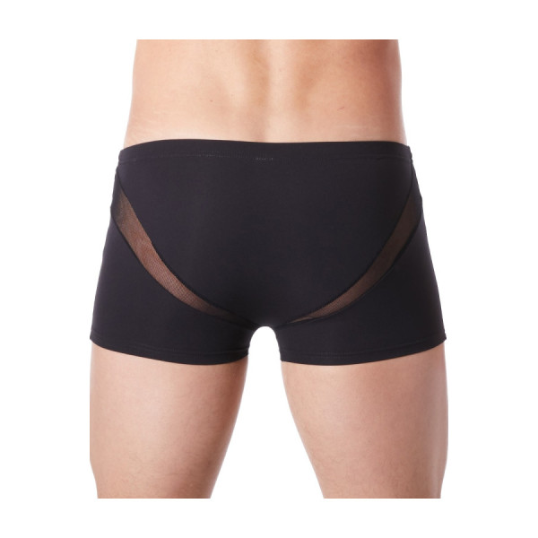 Boxer noir sexy avec fine résille en V 